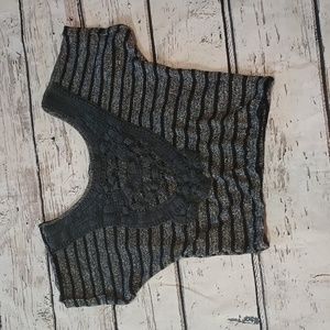 Living Doll Silver Black Striped Crochet Detail 90s Y2K Crop Sweater Top M